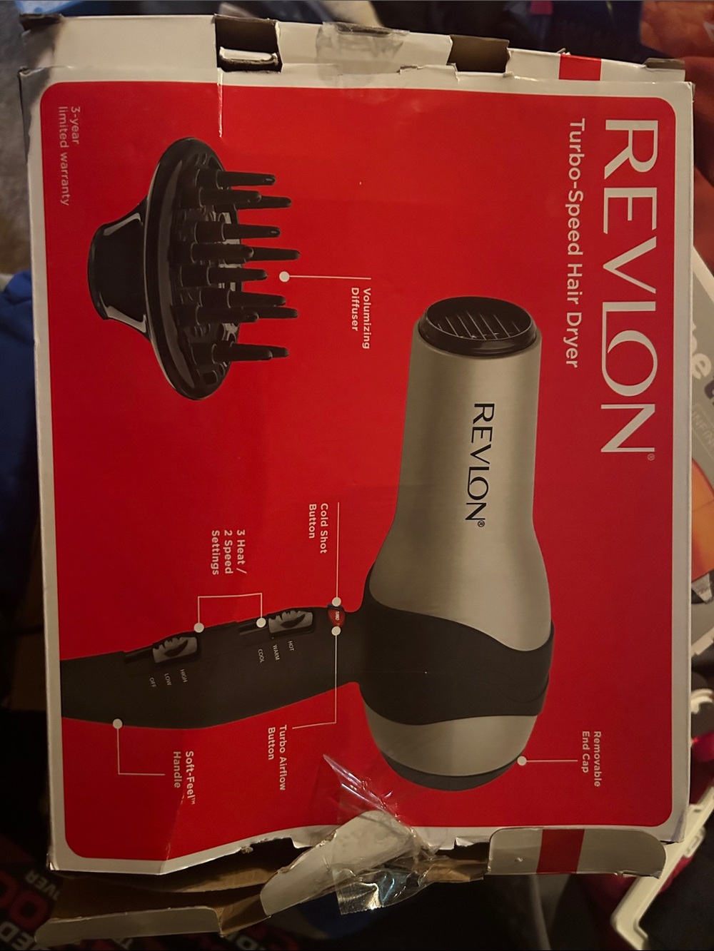 Revlon Turbo-Speed Hair Dryer in Silver and Black. Damages box never opened